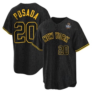 Men's Jorge Posada New York Yankees Replica Black Snake Skin City 2024 World Series Jersey
